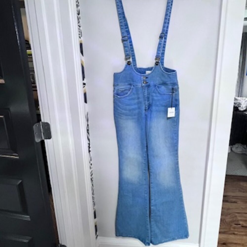 NEW DENIM  OVERALLS MEDIUM WASH WITH FLARED LEG